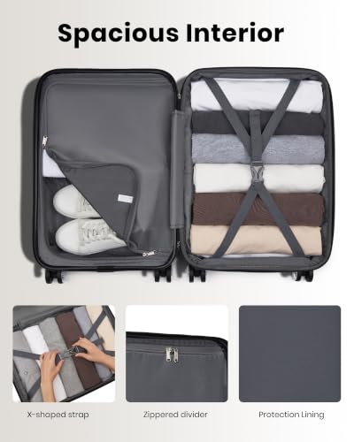 Kono 28 Inch Luggage Expandable Suitcase with Spinner Wheels TSA Lock - color: Grey, size: 28-inch Large-checked
