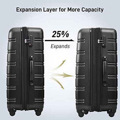 Merax 3 Piece Luggage Set,Hardside Expandable Suitcase Set,Black - color: Black-2, style: 3-piece Set(20/24/28)