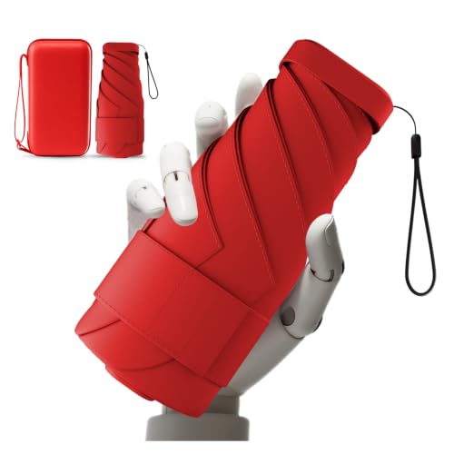Mini Travel Umbrella, UPF 50+ Compact Fits in Purse - color: Red