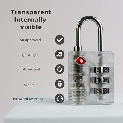 Luggage Locks TSA Approved, Combo Lock for Gym Locker, Small Padlock Combination, 3 Digit Combination Padlock for School Locker, Travel Suitcase, Gun Case, Backpack Zipper (White+White) - color: White+White