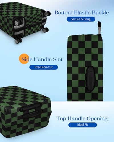Slohif Dark Green Checkered Luggage Cover with Storage Pocket 24-27 inch - color: Dark Green Checkered, size: M-(24-27)Inch