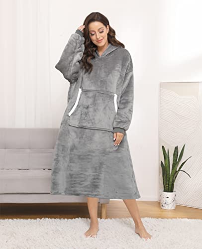 Sendowtek Hooded Wearable Blanket for Women Men 3.9ft Long, Grey - color: Grey