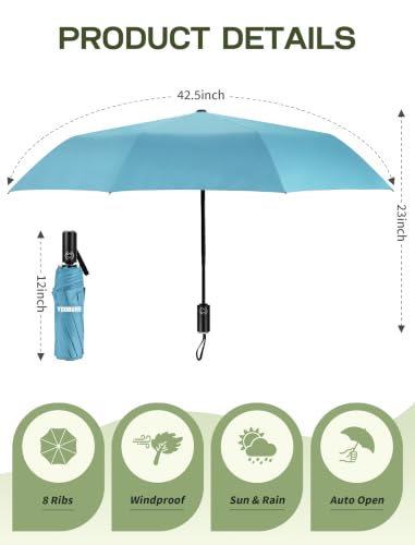 Yoobure Compact Travel Umbrella, Windproof Automatic Folding UV Sun & Rain - color: Blue
