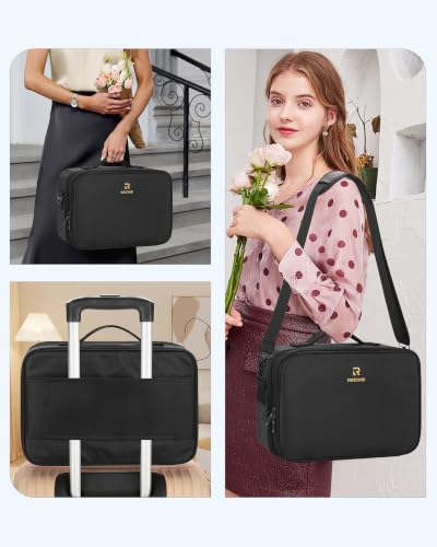 Relavel Makeup Bag Travel Train Case Cosmetic Organizer with Divider, Black - color: Black, size: Medium