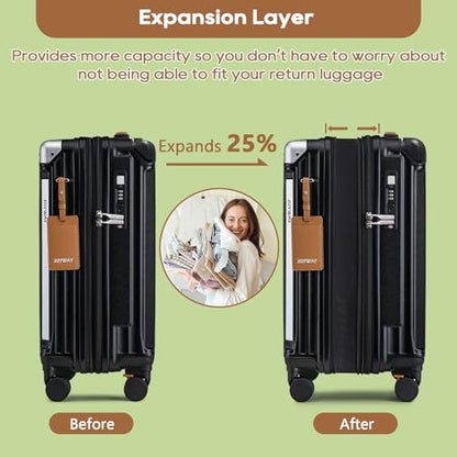 Joyway Carry On Luggage, Expandable Suitcase with Smart Cup Holder and USB Port, 20 IN Hardside Checked with TSA Lock Spinner Double Wheels, Black - color: Black, size: Carry-On 20-Inch