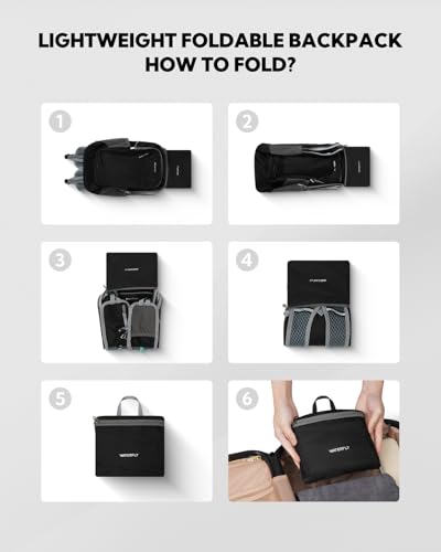 WATERFLY Small Packable Travel Backpack: 15L Lightweight Hiking Daypack - color: Black