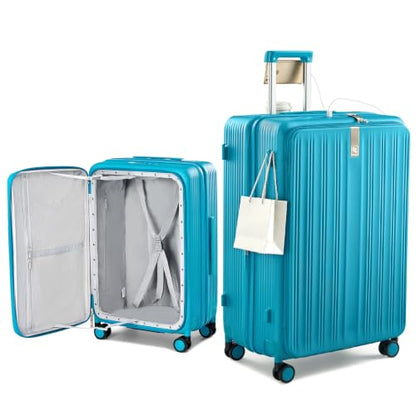 Hanke Top Opening 28" Large Luggage Expandable Hard Shell Caribbean Blue - color: Caribbean Blue, size: 28 Inch EXT
