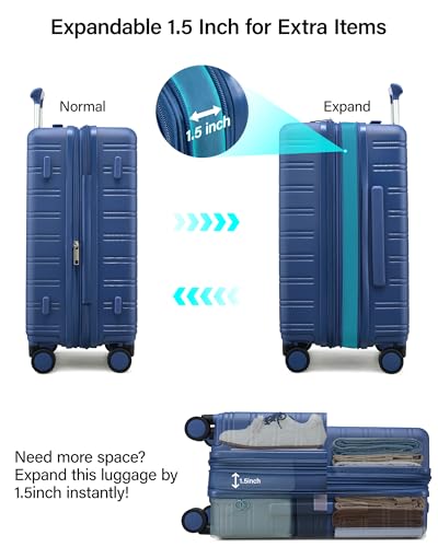 MILADA 24 Inch Expandable Checked Luggage Medium Suitcases with Wheels - color: Interstellar Blue, size: Checked Medium 24 inch