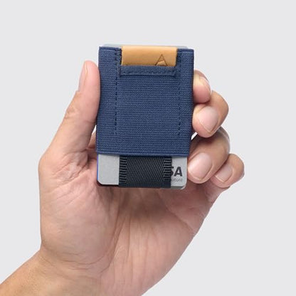 NOMATIC Slim Wallet For Men - Mens Wallet Slim - Navy With Leather - color: Navy with Leather Tab