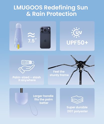LMUGOOS 3 Pack Mini Travel Folding Umbrella,UPF 50+ UV Compact Portable Sun - color: Purple