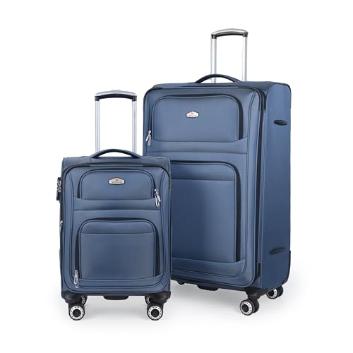 Softside Suitcase Sets 2 Piece(20/30in) w/Front Open Pocket - color: Blue, size: 2-Piece Set (20"/30'')