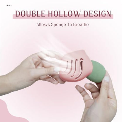 Silicone Makeup Sponge Holder,Fit All Sponges,Double-Sided Breathable(Pink - color: Pink*1