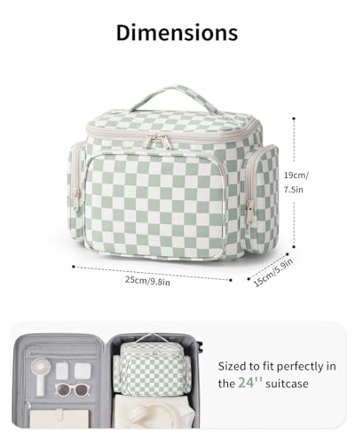 Narwey Hanging Travel Toiletry Bag for Women, Large Makeup Cosmetic Bag - color: A-Green Checkerboard