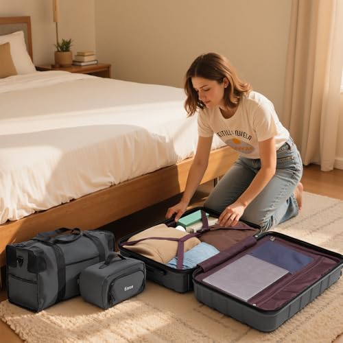 Luggage Sets,5 Piece (20"/24"/28"/DB/TB) Grey | Removable wheels,Spinner Wheels dimensions 22x14x9 inches, airline compliant,combination lock - color: WolfGrey