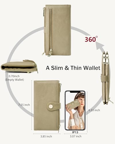 Women's Slim Wallet,Thin RFID Card Holder with Zipper Pocket - color: Khaki, size: Bifold