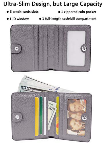 Small Leather Wallet for Women, Ladies Credit Card Holder RFID Blocking Women's Mini Bifold Pocket Purse - color: Gray Rfid Blocking