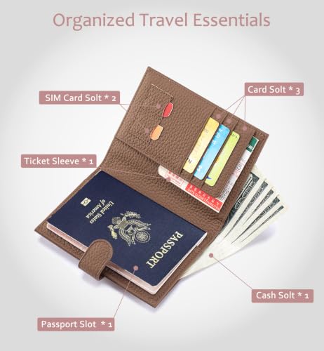 Leather RFID Blocking Passport Holder for Travel Women - color: Dove Gray
