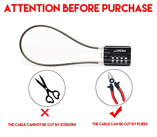 RESET -200 4자리 콤비네이션 케이블 잠금 장치, 4.7인치/12cm, 2팩 - size: 12cm(4.72 inch)Cable