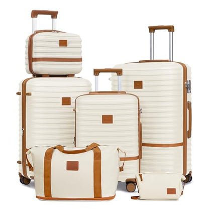 Joyway Luggage Set 3 Piece Suitcase Sets with Spinner Wheel,Hardside Expandable Travel Laggage with TSA Lock (13/20/24/28 White brown - color: White brown, size: 6 piece set (13/20/24/28inch)