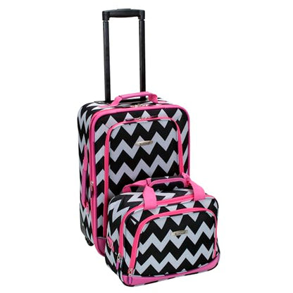 Rockland Fashion Softside 2 Piece Luggage Set, Expandable, (14" Tote/19" Upright), Pink Chevron - color: Pink Chevron, size: 2 Piece (19"/14" Tote)