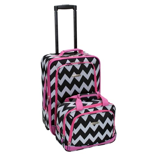 Rockland Fashion Softside 2 Piece Luggage Set, Expandable, (14" Tote/19" Upright), Pink Chevron - color: Pink Chevron, size: 2 Piece (19"/14" Tote)