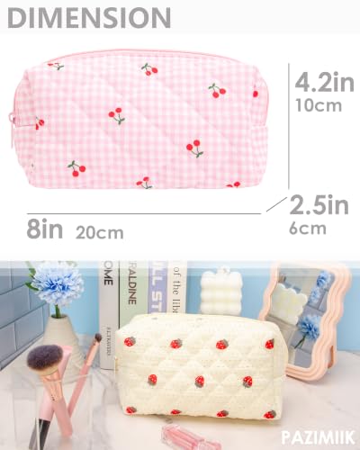 PAZIMIIK Small Quilted Makeup Bag,Zipper Cosmetic Pouch,Gingham Pink Cherry - color: Gingham Pink Cherry