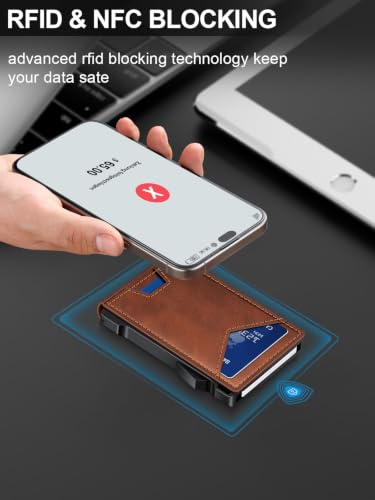 Wallet for Men RFID Wallet with 2 ID Windows & Money Clip, Slim Card Holder - color: Redbrown