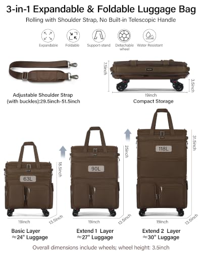MILADA Expandable Luggage Bags for Travel Large Suitcases with Wheels - color: Coffee