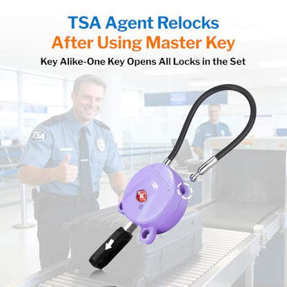 Forge TSA Approved Luggage Locks Ultra-Secure Dimple Key Travel Cable Locks, Zinc- 2 Purple Locks - color: Purple 2 Locks
