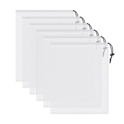 6 Pack Mesh Drawstring Bags with Lock, 14x17 for Gym, Beach, Laundry - color: White