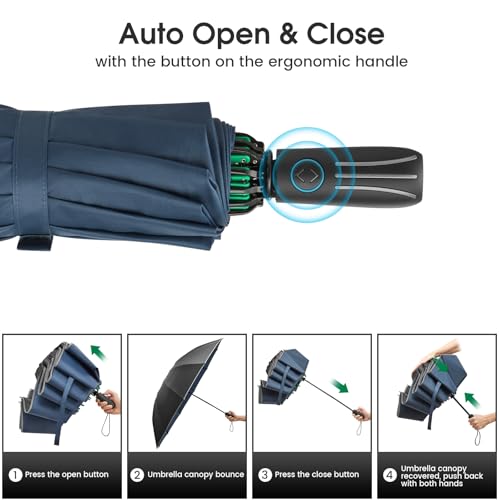 G4Free 54 Inch Inverted Umbrella Windproof Large Umbrella for Rain - color: Black/Dark Blue