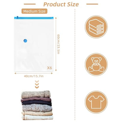 6 Pack Vacuum Storage Bag for Travel with Cordless Electric Pump, Medium - style: 6 Medium+Electric Pump