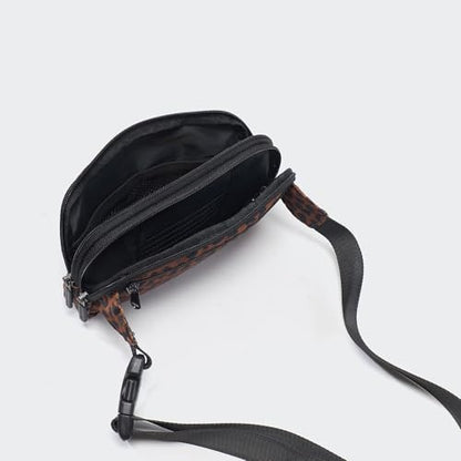 Pander Nylon Fanny Pack Belt Bag for Women with 5 Zipper Pockets - color: Midnight Leopard