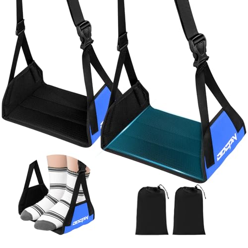 2-Pack Foot Hammock Plane Travel, No Collapse Thickened Bamboo Foot Rest - color: Blue