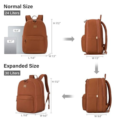 Hanke Expandable Laptop Backpack, 24L-30L Carry On Travel Backpack, Caramel - color: Caramel