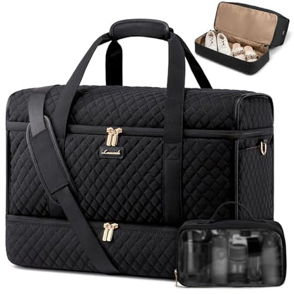 LOVEVOOK Travel Duffle Bag, Carry On Weekender Overnight Bag Hospital Bag with Toiletry & Wet Pocket, 3pc Set - color: Classic Black, size: Large With Shoe Compartment-50L