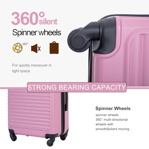 Tripcomp Luggage Sets 3piece Set Hardshell Luggage with Spinner Wheels, TSA Lock, Travel Suitcase Sets, 20 Inch Carry On, 24 Inch Mid-size, 28 Inch Large siutcase (Pink) - color: Pink-85, size: 3 piece set