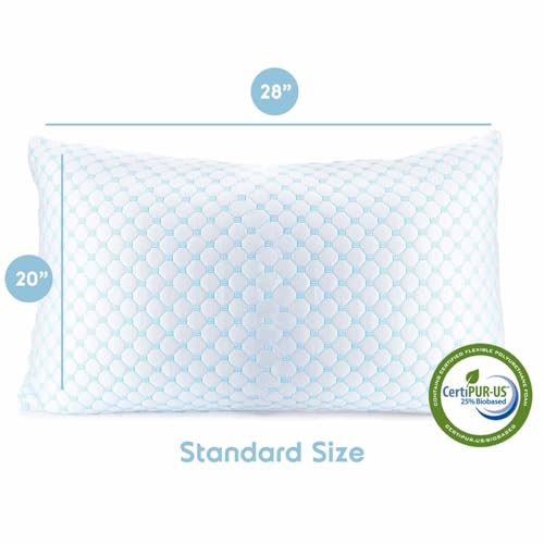 Nestl Cooling Pillow for Sleeping 1 Pack, Luxury Shredded Memory Foam Pillows Standard Size, Adjustable Cold Gel Pillows for Hot Sleepers Supportive Cool Pillow for Side Back Stomach Sleepers - size: Standard 20"x28"