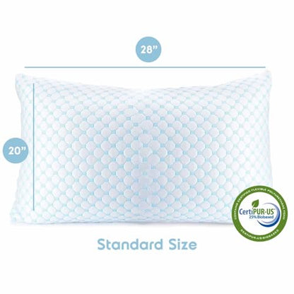Nestl Cooling Pillow for Sleeping 1 Pack, Luxury Shredded Memory Foam Pillows Standard Size, Adjustable Cold Gel Pillows for Hot Sleepers Supportive Cool Pillow for Side Back Stomach Sleepers - size: Standard 20"x28"
