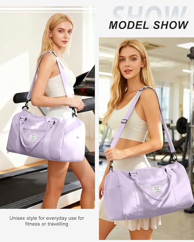 WISEPACK Gym Bag for Womens with Shoes Compartment Travel Duffel Bag - color: B3-Light Purple