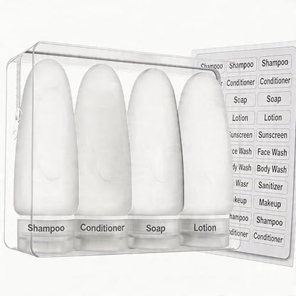 Dot&Dot Leak Proof Travel Bottles - Tubes for Liquid TSA Approved 3oz Silicone Toiletries Travel Shampoo & Conditioner Containers with Labels - color: 3oz 4pc - All White