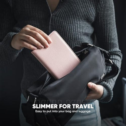 VULKIT Passport Holder Magnetic Closure RFID Blocking Travel Wallet Passport Book Cover Boarding Pass Holder Travel Essentials - color: Grain Pink