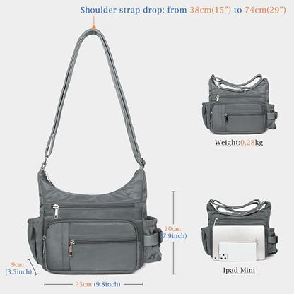 VOLGANIK ROCK RFID Anti Thief Crossbody Bag for Women Waterproof Shoulder Bag Messenger Bag Casual Nylon Purse Handbag - color: Gray