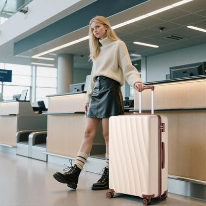 Eeeza Luggage Sets 5 Piece Suitcases with Wheels(White, 20"/24"/28" DB/TB) - color: Beige, size: 5 Piece Sets (20/24/28/DB/TB)