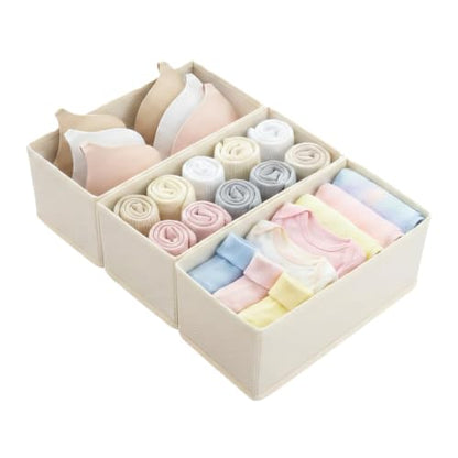 Small Foldable Fabric Drawer Organizer 3 Pack Beige - 11“ Breathable Closet & Dresser Storage Bins for Socks, Underwear, Bras & Baby Clothes - color: Beige