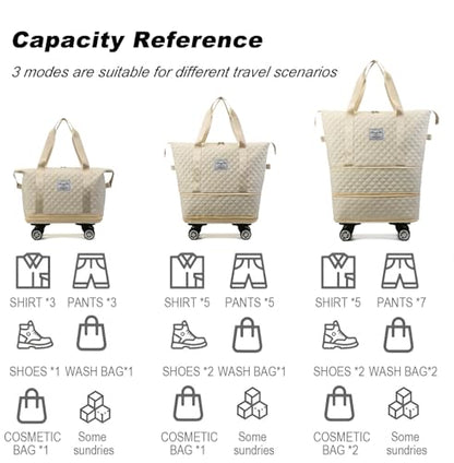 DOJUNS Rolling Duffle Bag with Wheels,Expandable Foldable Duffle Bag,Detachable Rolling Wheels,Rolling Luggage Bag Carry on Duffel Bag,Wheeled Travel Duffle Bag,Gift for Wife and Parents - color: Blue