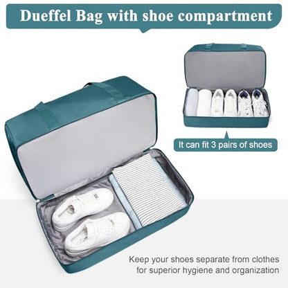 Travel Duffle Bag with Shoe Compartment, XL Weekender Bags for Women - color: B-Peacock Blue with Toiletry Bag, size: Extra Large