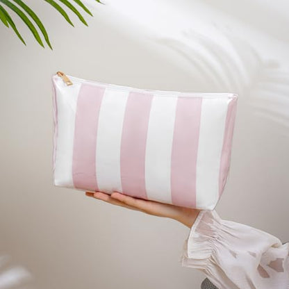 Large PVC Waterproof Striped Makeup Bag(01Pink) - color: 01Pink