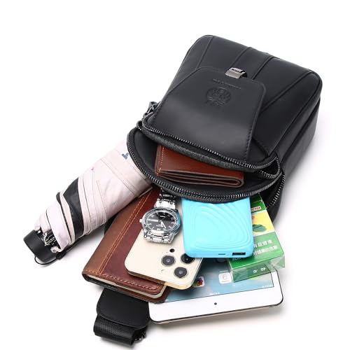 LUKZIJAES Genuine Leather Sling Bag for Men - color: #10-black