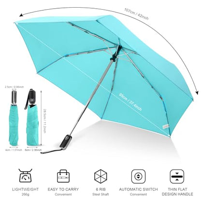 Automatic Lightweight Travel Flat Umbrella Compact Folding for Pocket - color: 0.2Lake Green